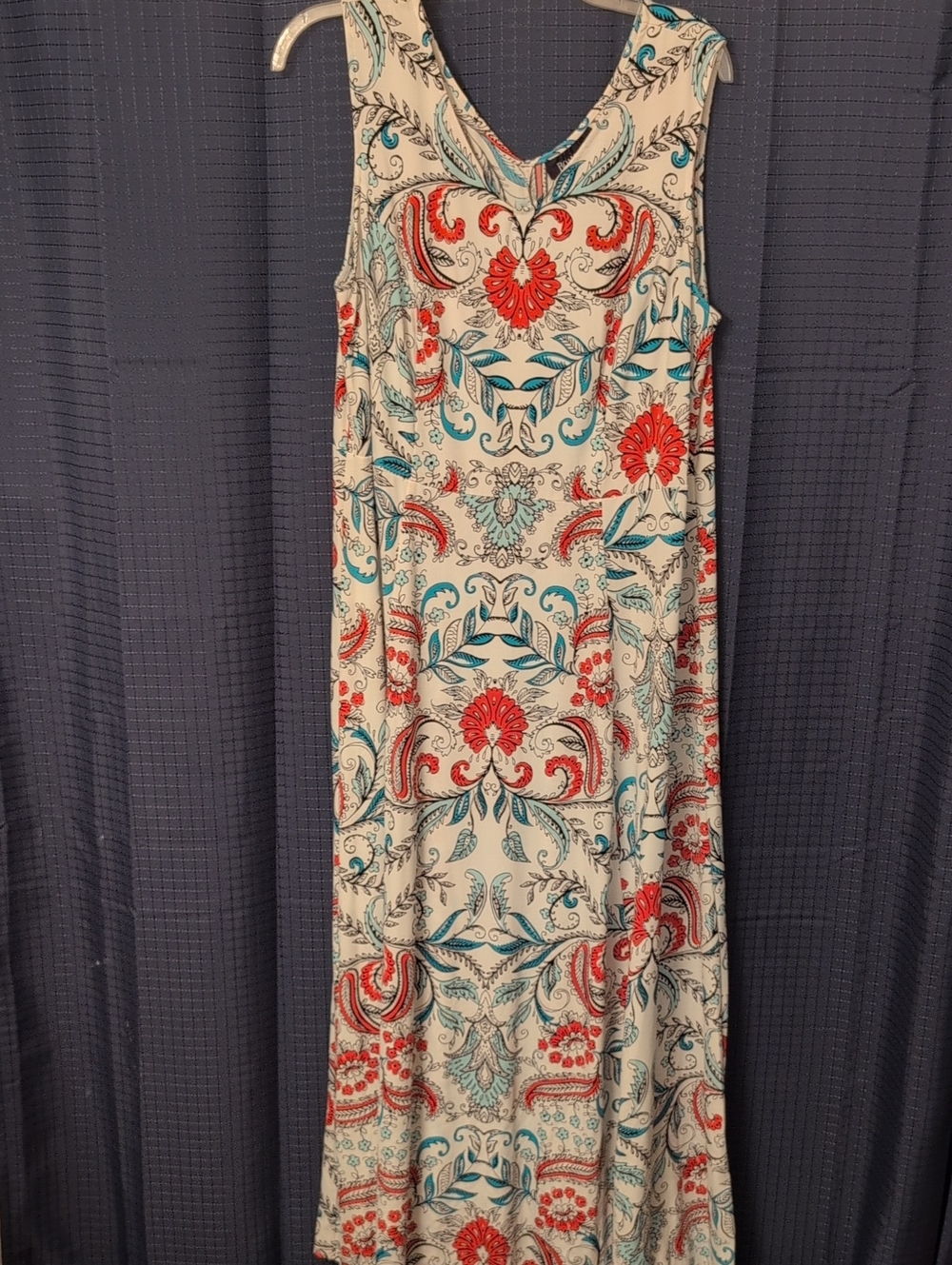 Roaman's Cream Maxi Dress with Orange & Teal Floral Paisley Print